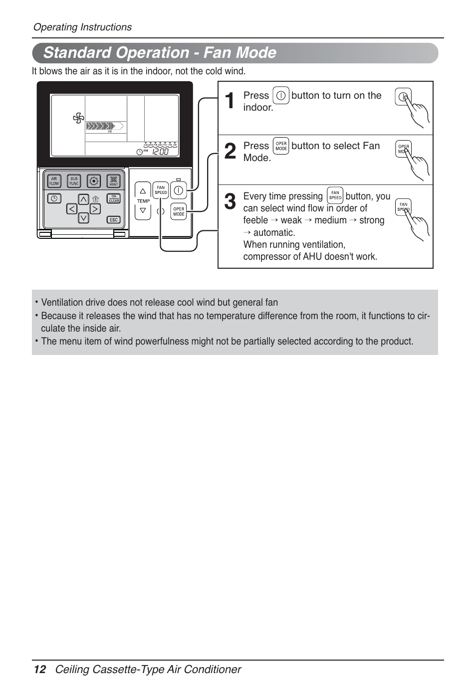 Standard operation - fan mode | LG UT60 User Manual | Page 12 / 723