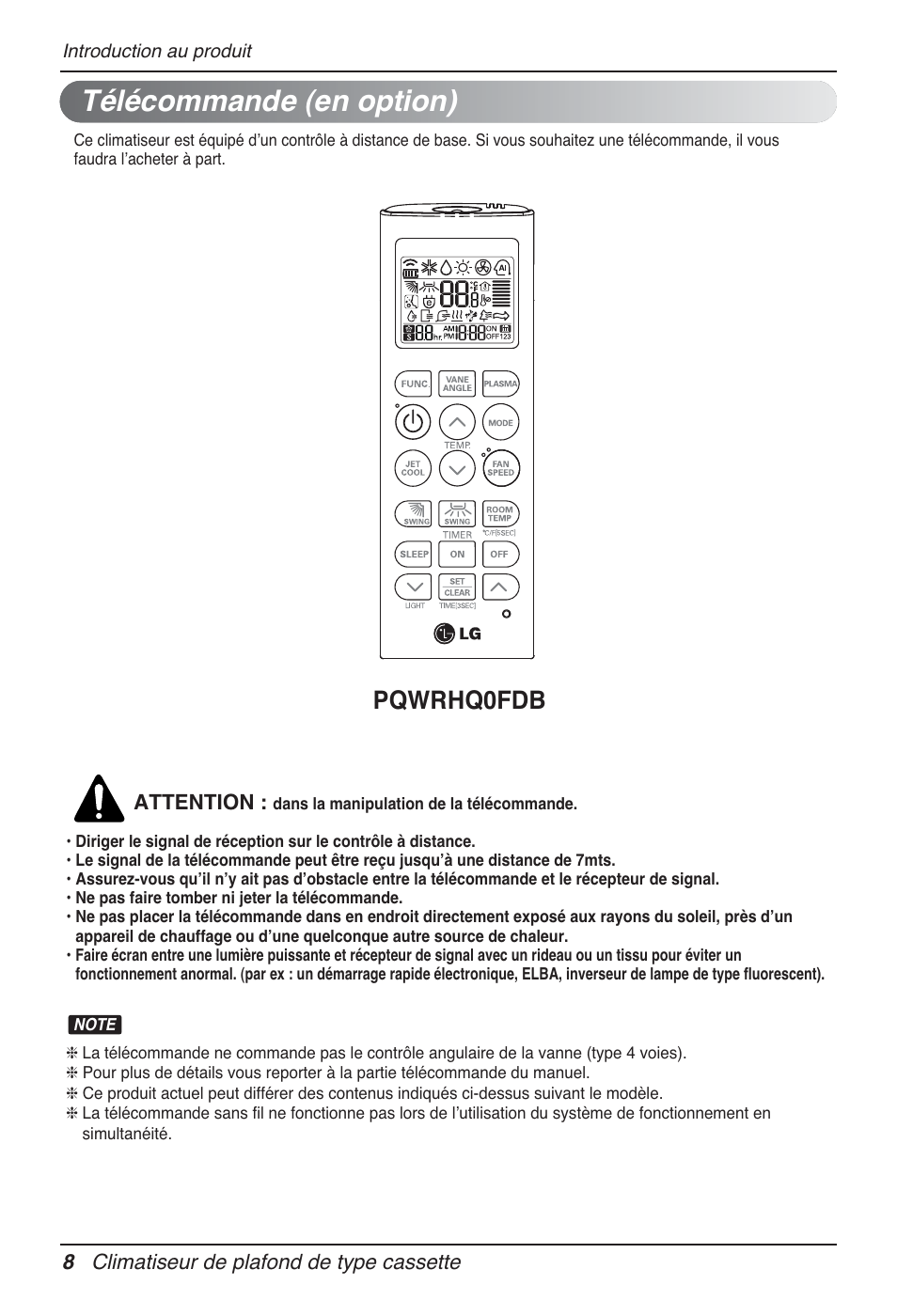 Télécommande (en option), Pqwrhq0fdb | LG UT60 User Manual | Page 122 / 723