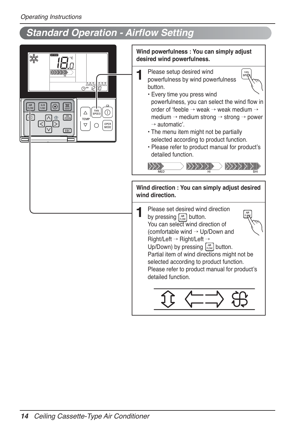 Standard operation - airflow setting | LG UT60 User Manual | Page 14 / 723