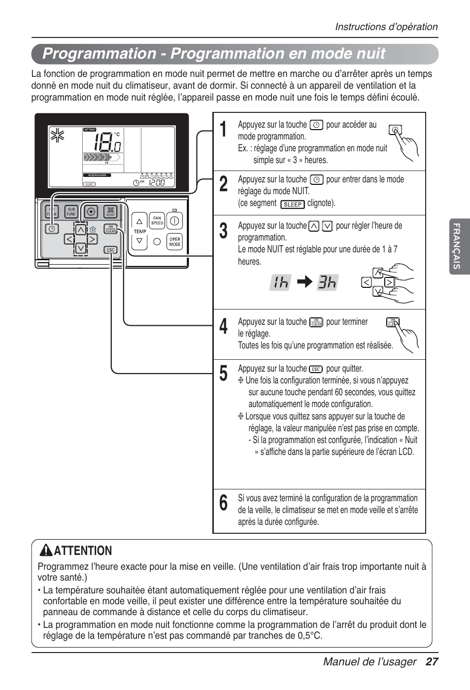 Programmation - programmation en mode nuit | LG UT60 User Manual | Page 141 / 723