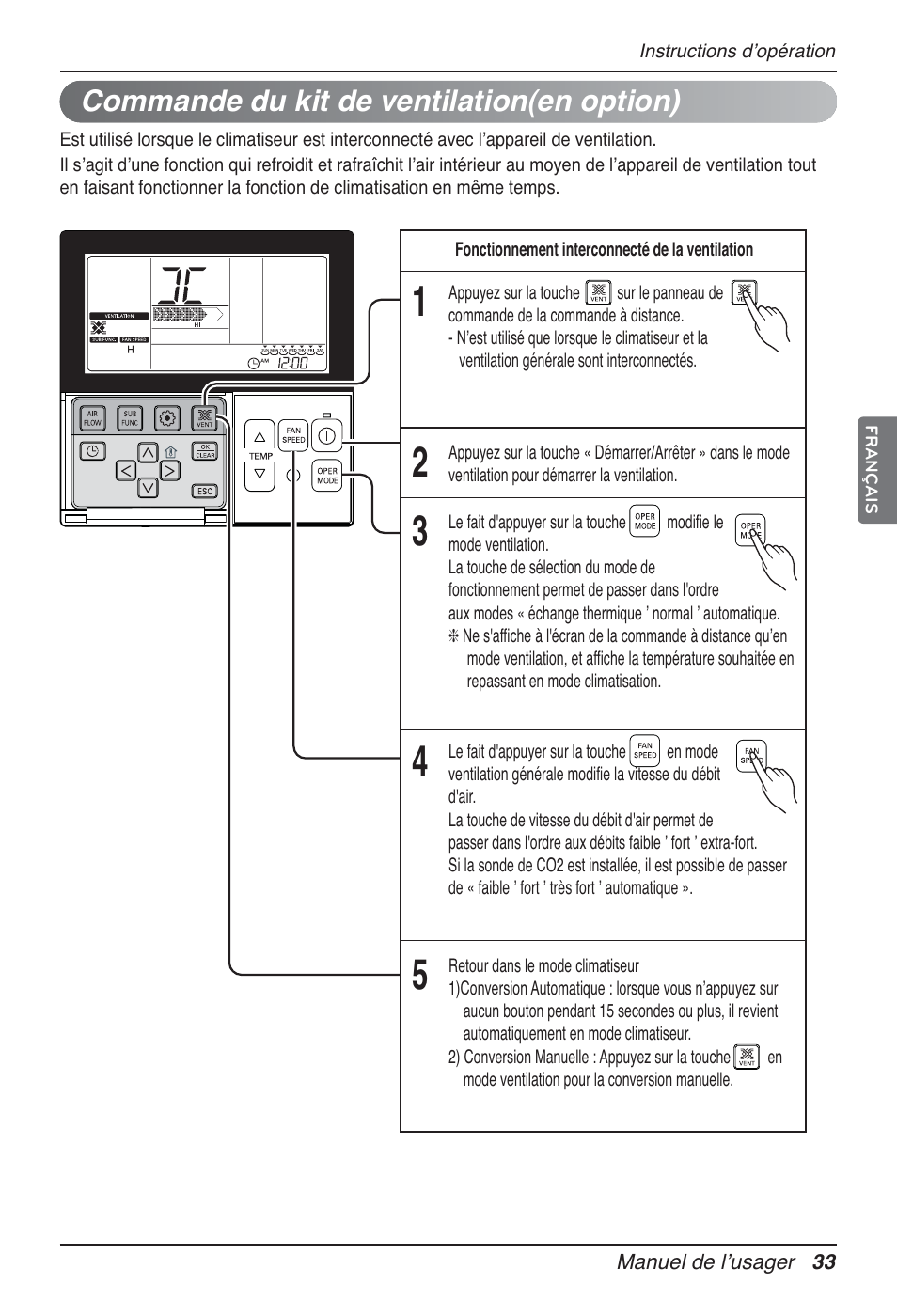 Commande du kit de ventilation(en option) | LG UT60 User Manual | Page 147 / 723