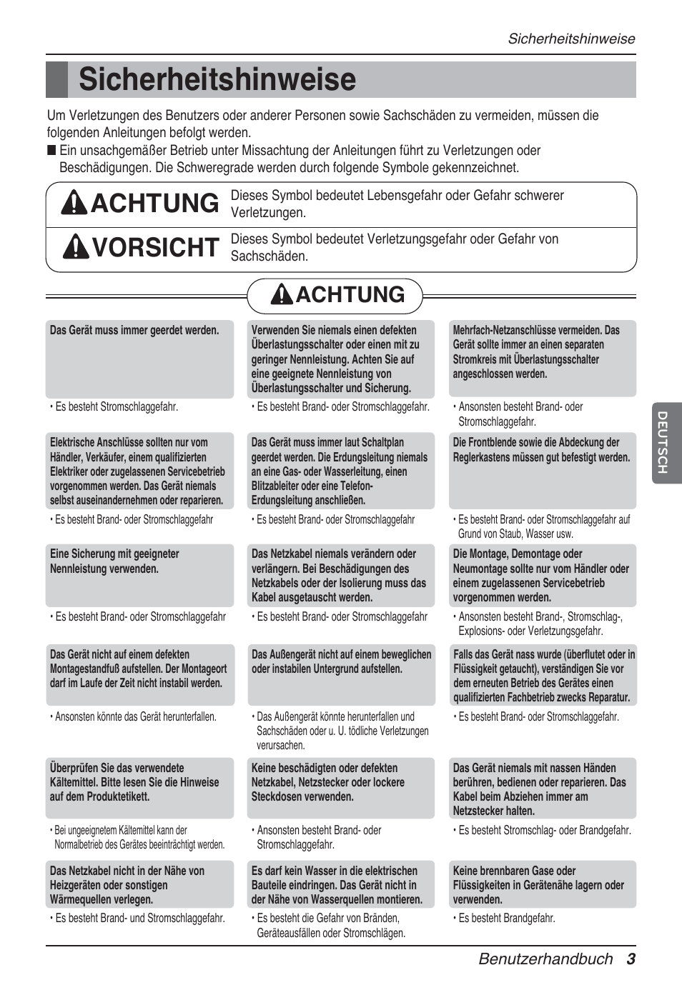 Sicherheitshinweise, Achtung vorsicht, Achtung | LG UT60 User Manual | Page 155 / 723