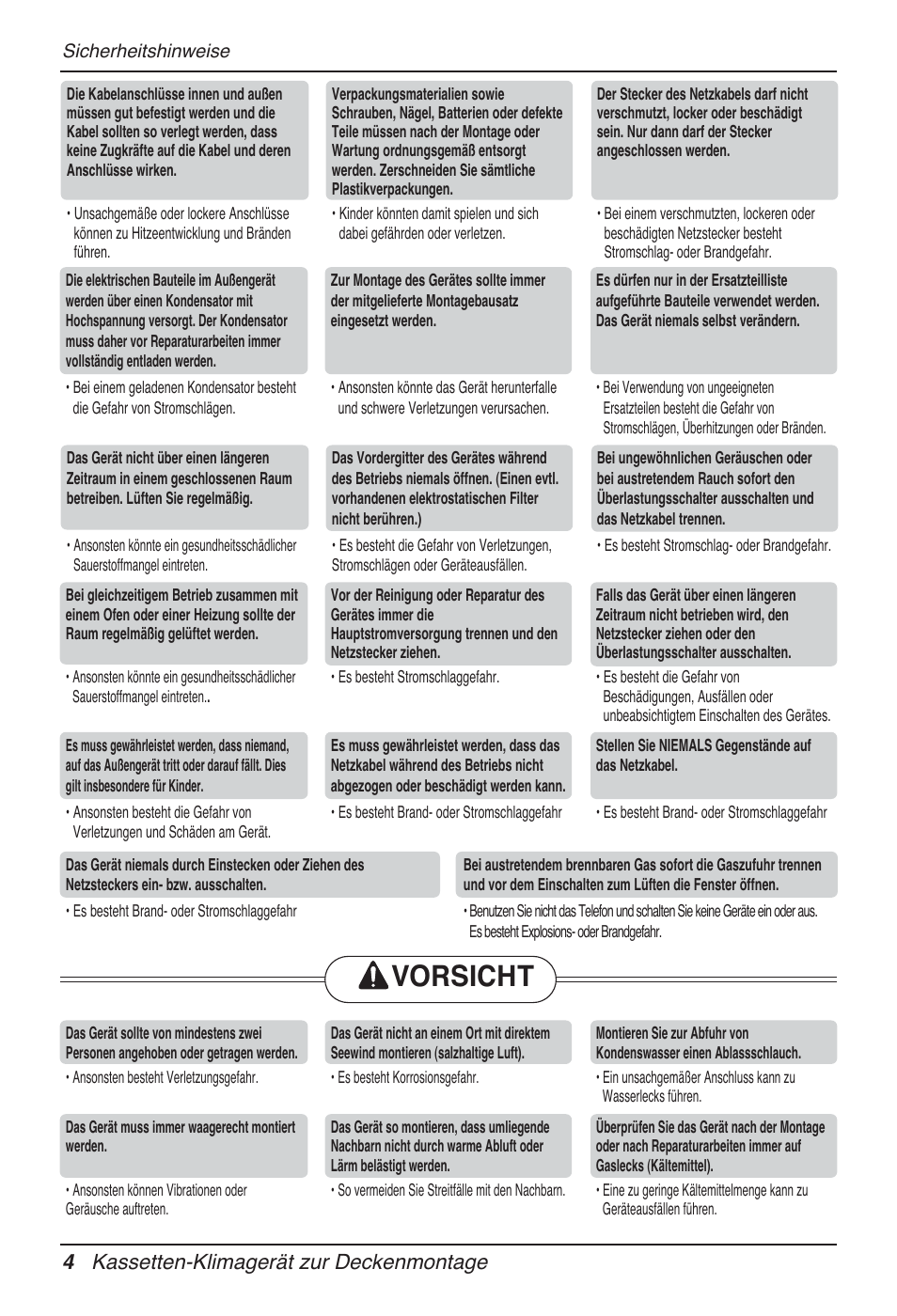 Vorsicht, 4 kassetten-klimagerät zur deckenmontage | LG UT60 User Manual | Page 156 / 723