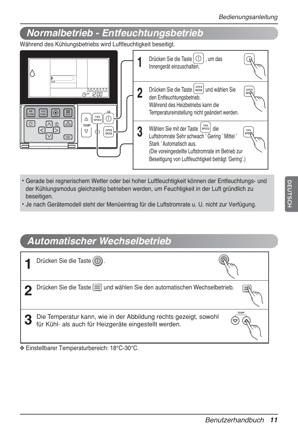 Automatischer wechselbetrieb, Normalbetrieb - entfeuchtungsbetrieb | LG UT60 User Manual | Page 163 / 723