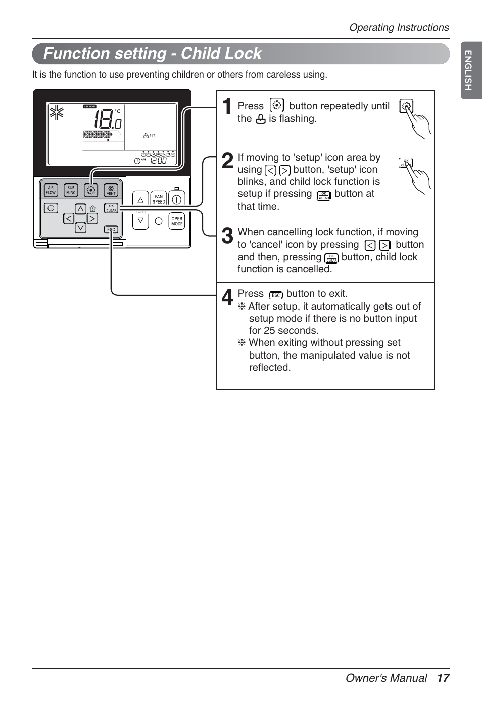 Function setting - child lock | LG UT60 User Manual | Page 17 / 723