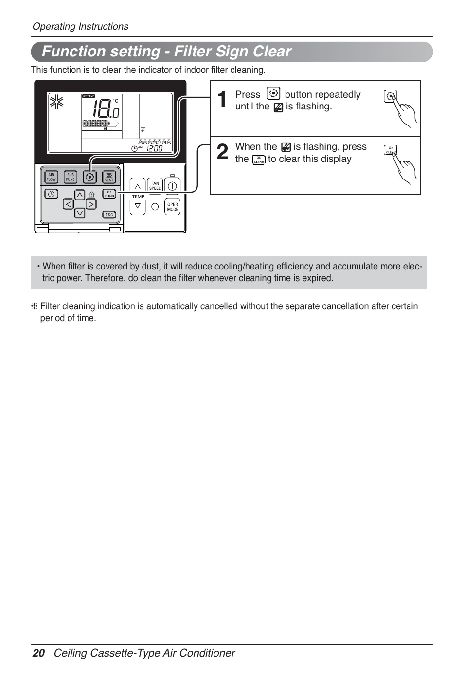 Function setting - filter sign clear | LG UT60 User Manual | Page 20 / 723