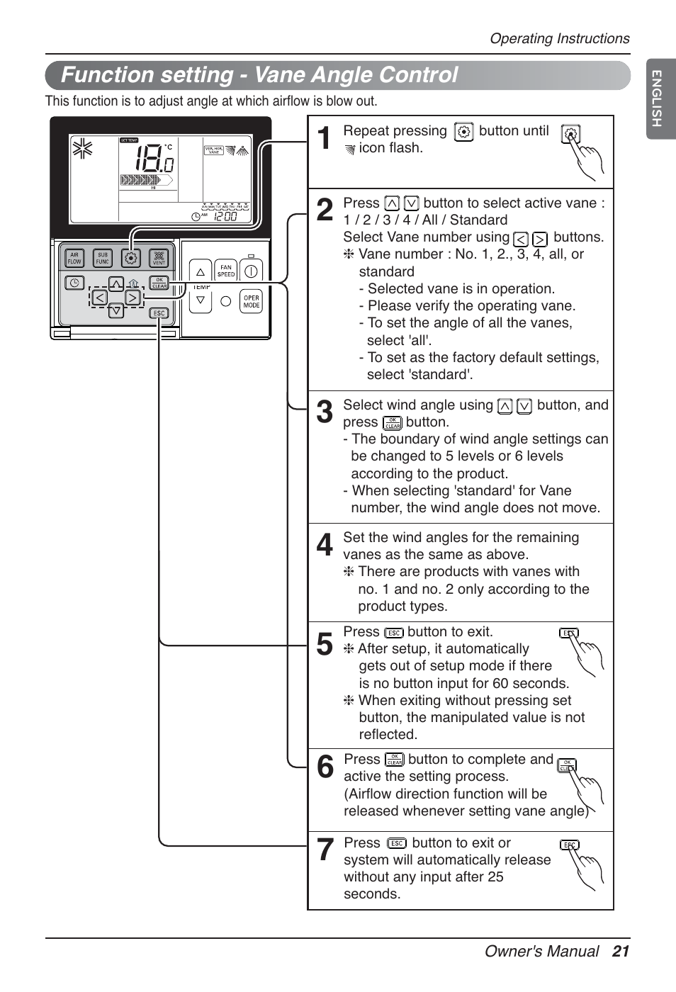 Function setting - vane angle control | LG UT60 User Manual | Page 21 / 723