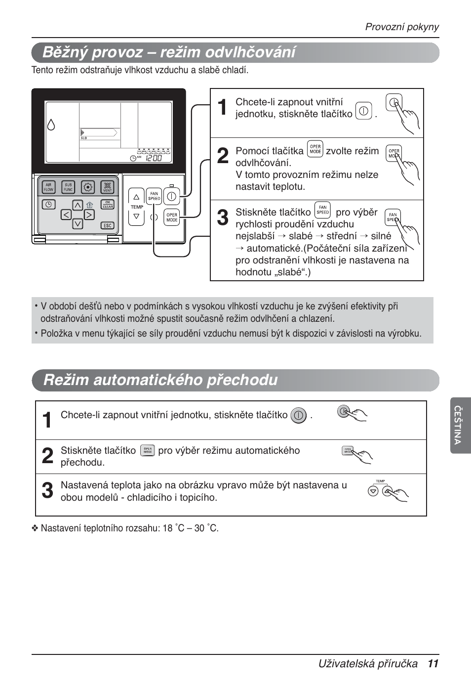 Režim automatického přechodu, Běžný provoz – režim odvlhčování | LG UT60 User Manual | Page 239 / 723