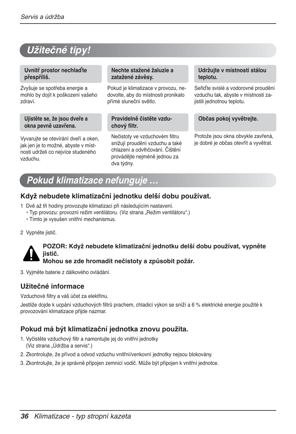 Pokud klimatizace nefunguje, Užitečné tipy | LG UT60 User Manual | Page 264 / 723