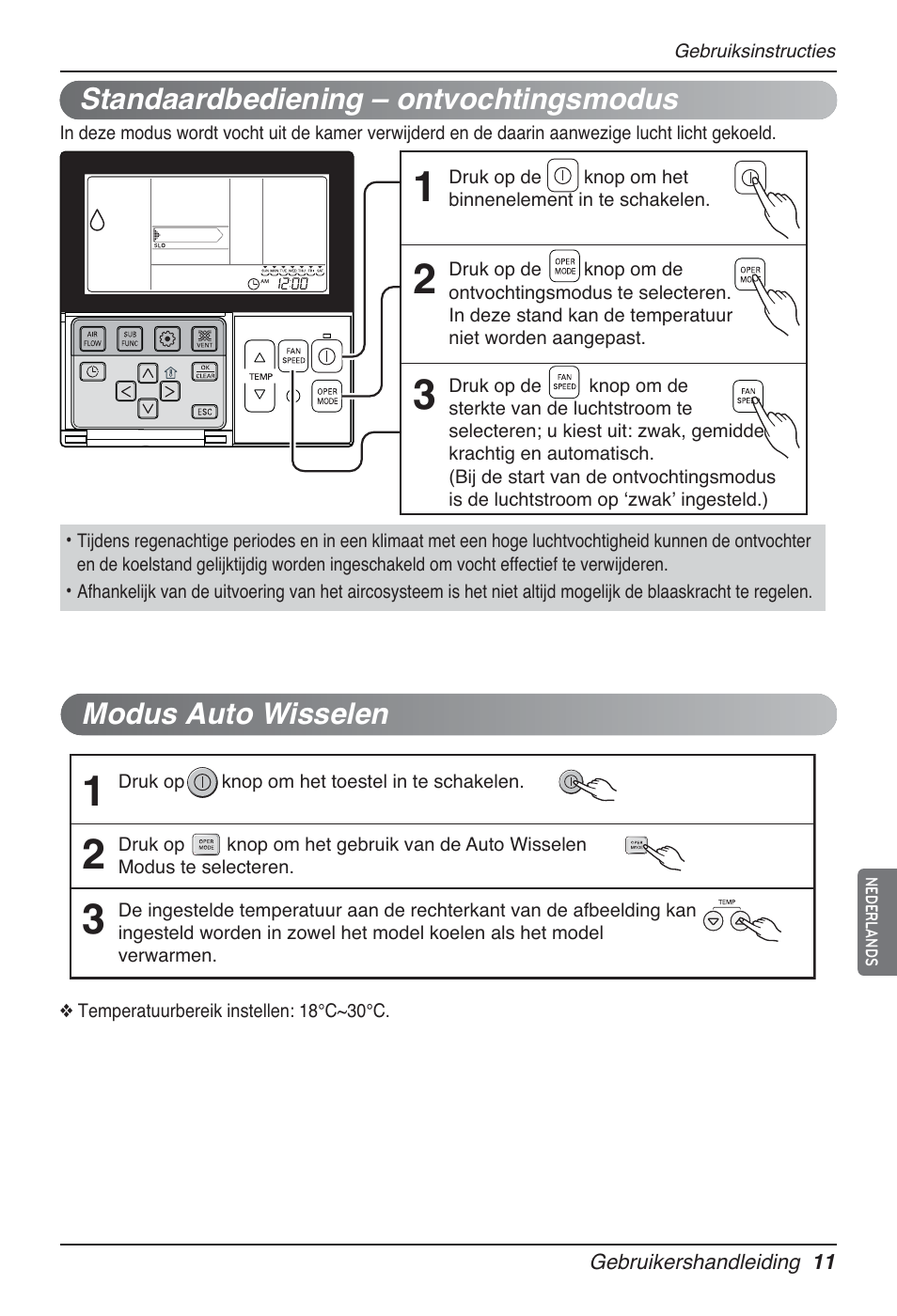 Modus auto wisselen, Standaardbediening – ontvochtingsmodus | LG UT60 User Manual | Page 277 / 723