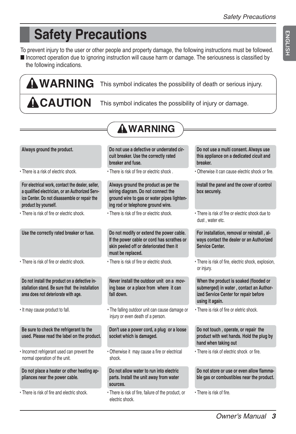 Safety precautions, Warning caution, Warning | LG UT60 User Manual | Page 3 / 723
