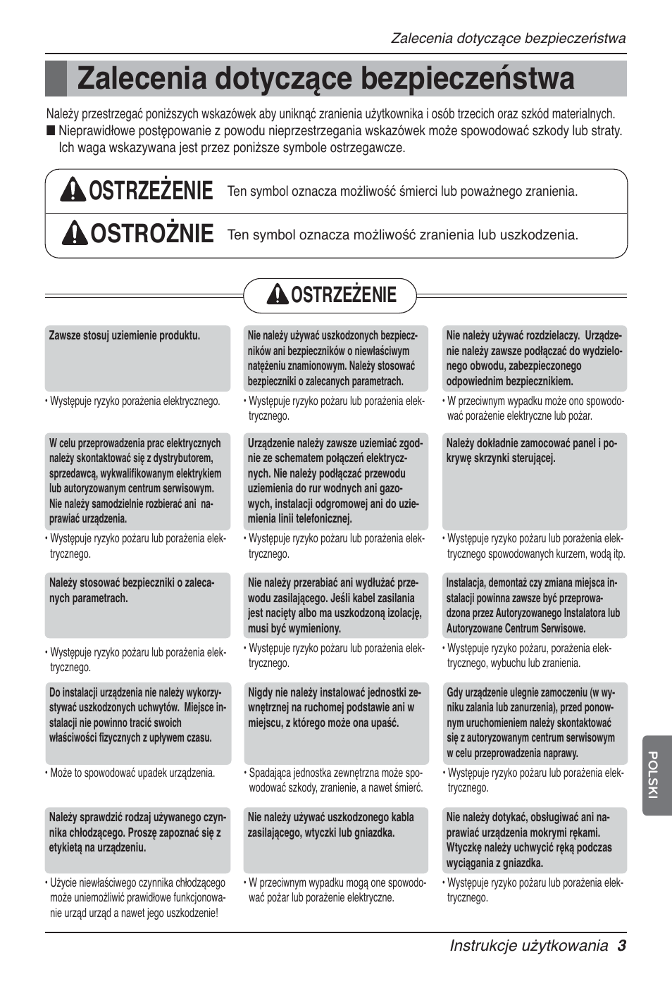 Zalecenia dotyczące bezpieczeństwa, Ostrzeżenie ostrożnie, Ostrzeżenie | LG UT60 User Manual | Page 307 / 723