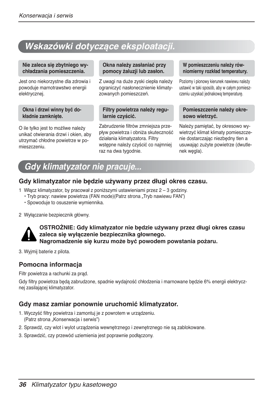 Gdy klimatyzator nie pracuje, Wskazówki dotyczące eksploatacji | LG UT60 User Manual | Page 340 / 723