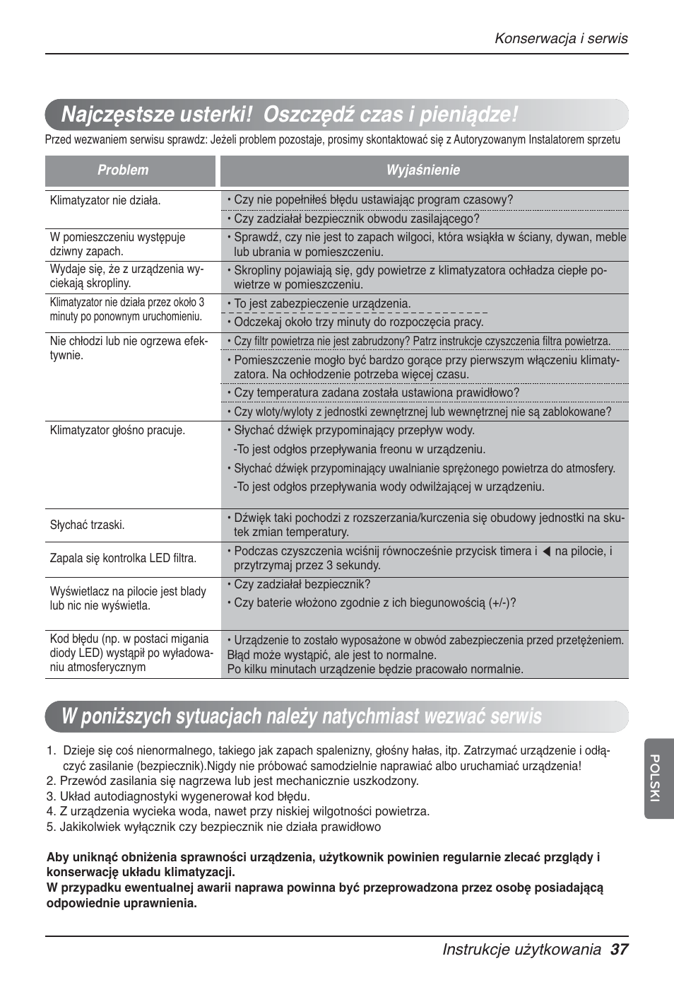 Najczęstsze usterki! oszczędź czas i pieniądze, Instrukcje użytkowania 37 | LG UT60 User Manual | Page 341 / 723