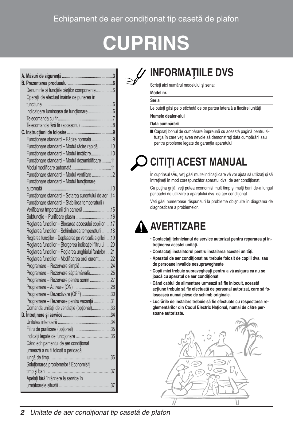 Cuprins, Informaţiile dvs, Citiţi acest manual | Avertizare, Echipament de aer condiţionat tip casetă de plafon | LG UT60 User Manual | Page 344 / 723