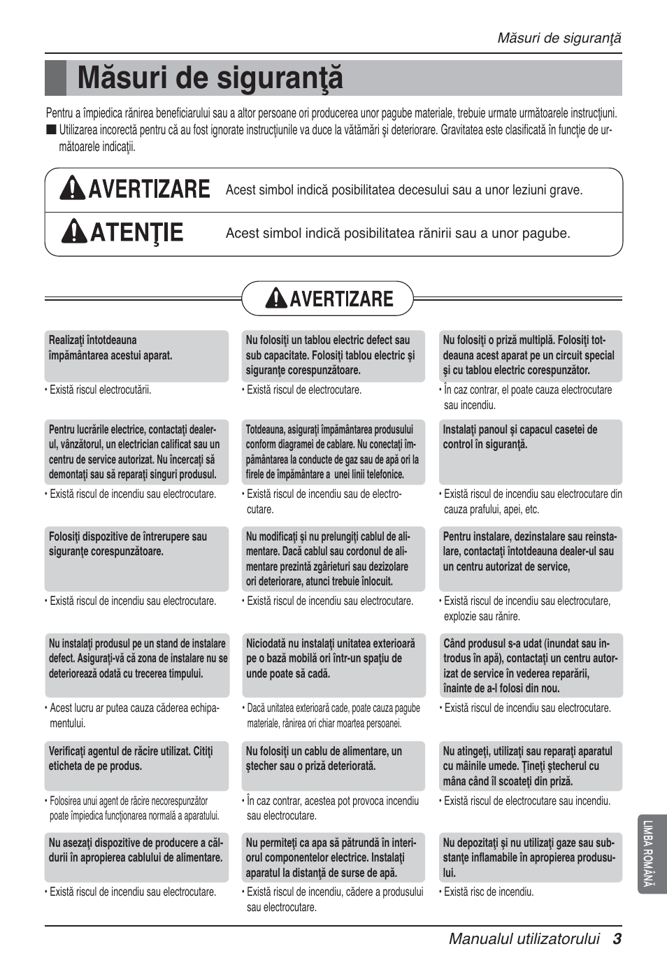 Măsuri de siguranţă, Manualul utilizatorului 3 | LG UT60 User Manual | Page 345 / 723