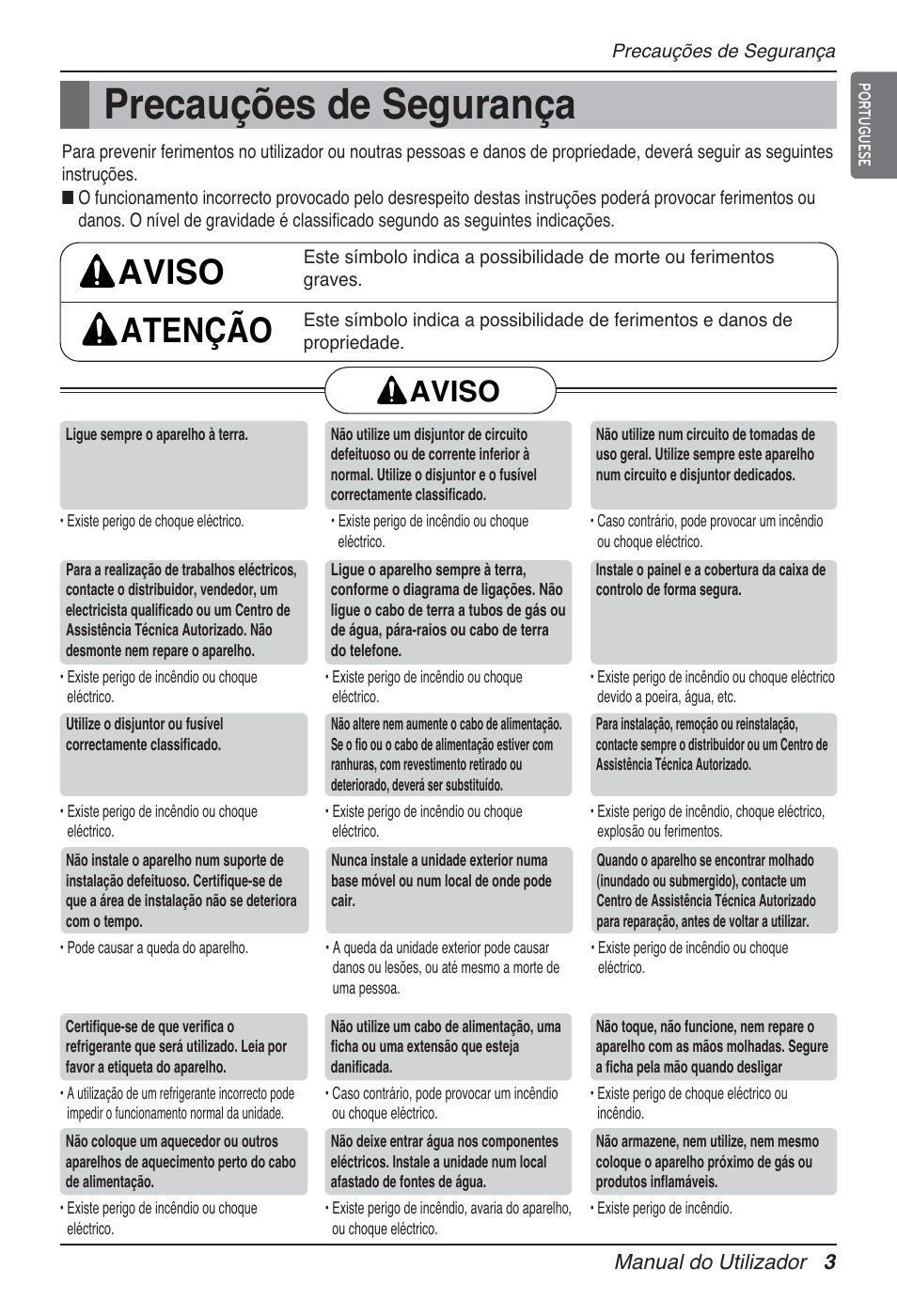 Precauções de segurança, Aviso atenção, Aviso | LG UT60 User Manual | Page 383 / 723