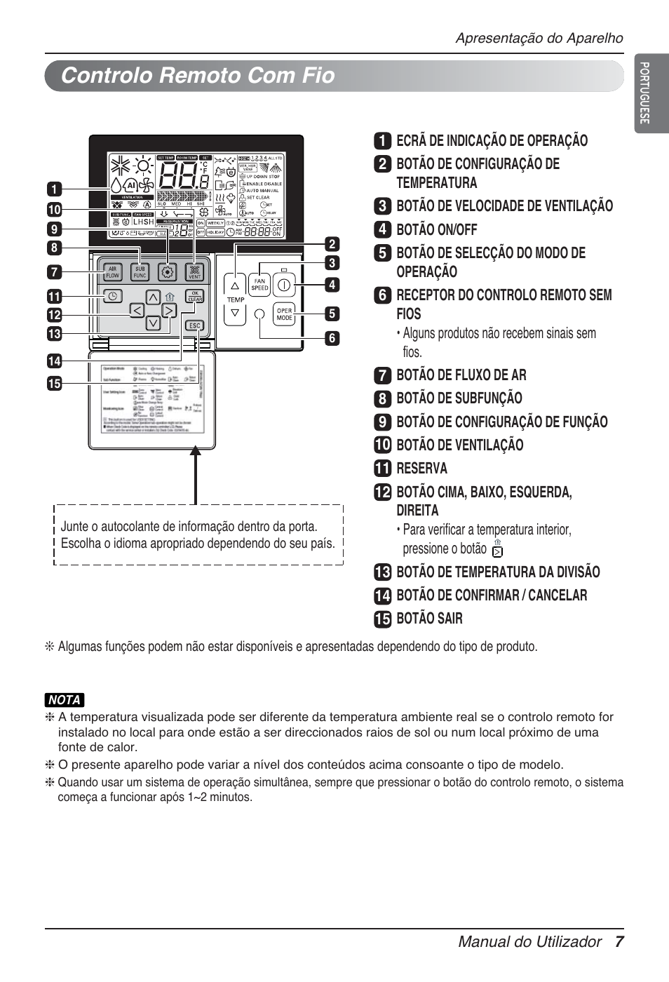 Controlo remoto com fio | LG UT60 User Manual | Page 387 / 723