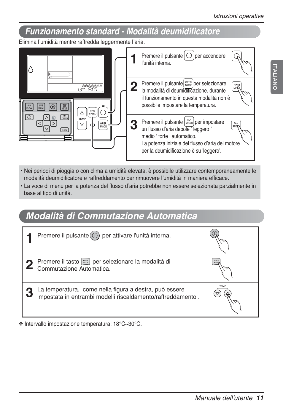 Modalità di commutazione automatica, Funzionamento standard - modalità deumidificatore | LG UT60 User Manual | Page 49 / 723