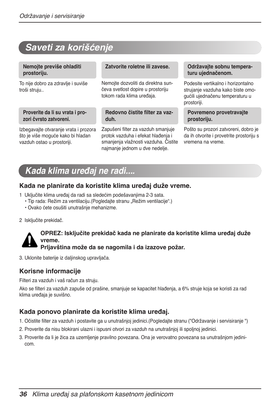 Kada klima uređaj ne radi, Saveti za korišćenje | LG UT60 User Manual | Page 530 / 723