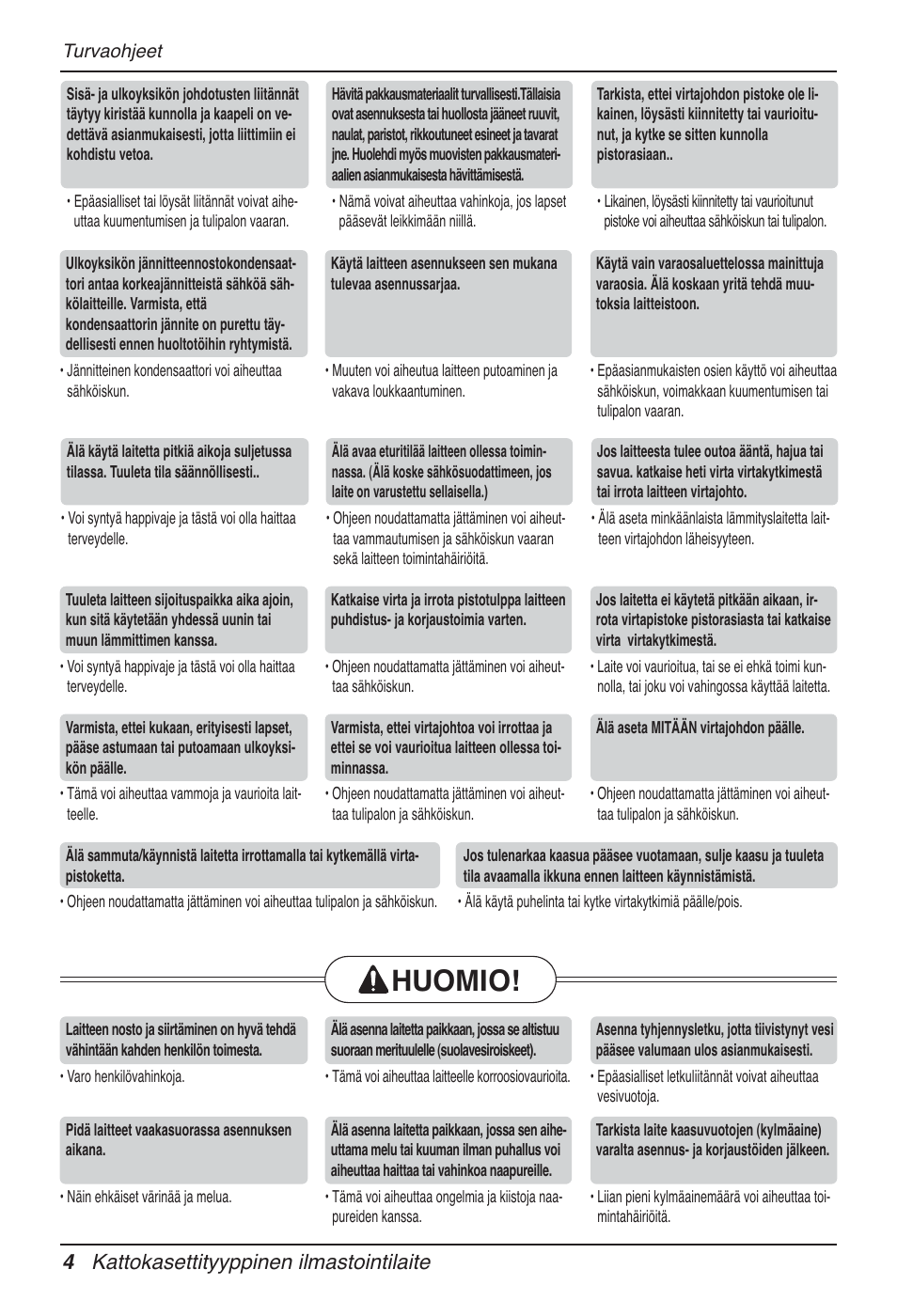 Huomio, 4 kattokasettityyppinen ilmastointilaite | LG UT60 User Manual | Page 650 / 723