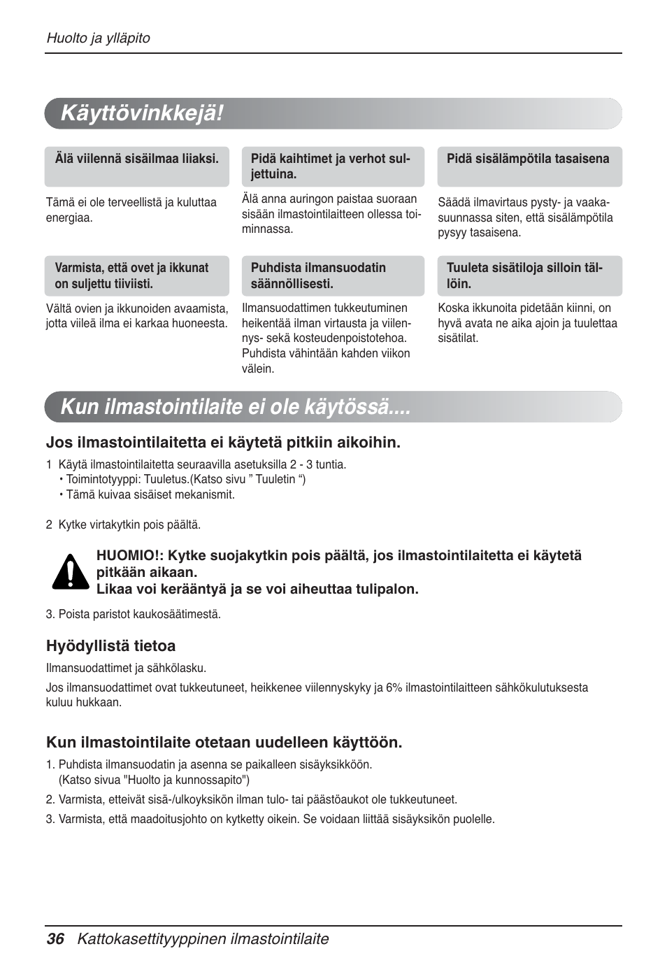 Kun ilmastointilaite ei ole käytössä, Käyttövinkkejä | LG UT60 User Manual | Page 682 / 723