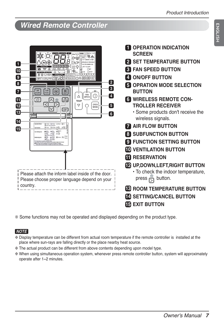 Wired remote controller | LG UT60 User Manual | Page 7 / 723