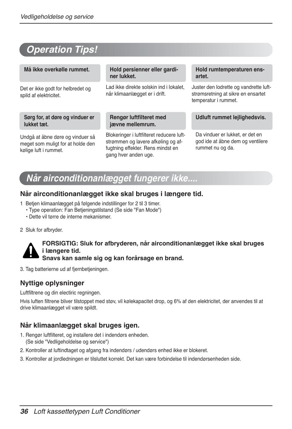 Når airconditionanlægget fungerer ikke, Operation tips | LG UT60 User Manual | Page 720 / 723