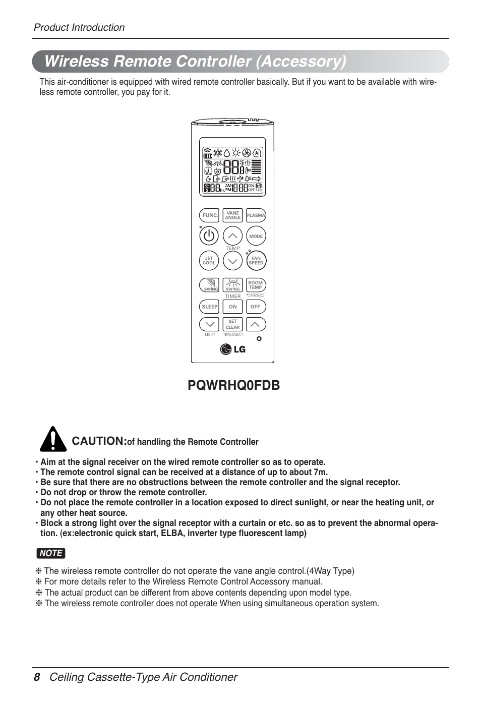 Wireless remote controller (accessory), Pqwrhq0fdb | LG UT60 User Manual | Page 8 / 723