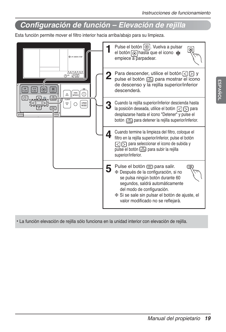 Configuración de función – elevación de rejilla | LG UT60 User Manual | Page 95 / 723