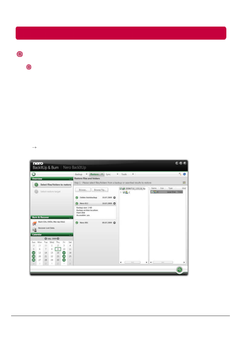 Backup program, Restore with nero backitup | LG HXE2S1TGL User Manual | Page 25 / 34