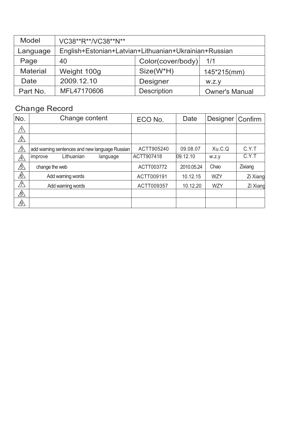 LG VC3815N User Manual | 41 pages