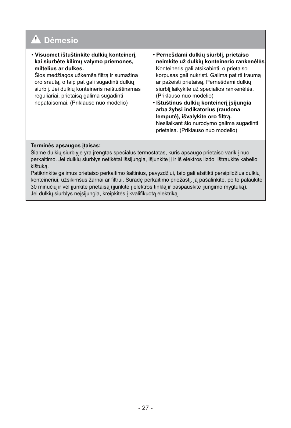Dėmesio | LG VC3815N User Manual | Page 28 / 41