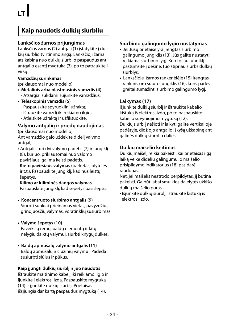 Kaip naudotis dulkių siurbliu | LG VC3815N User Manual | Page 35 / 41