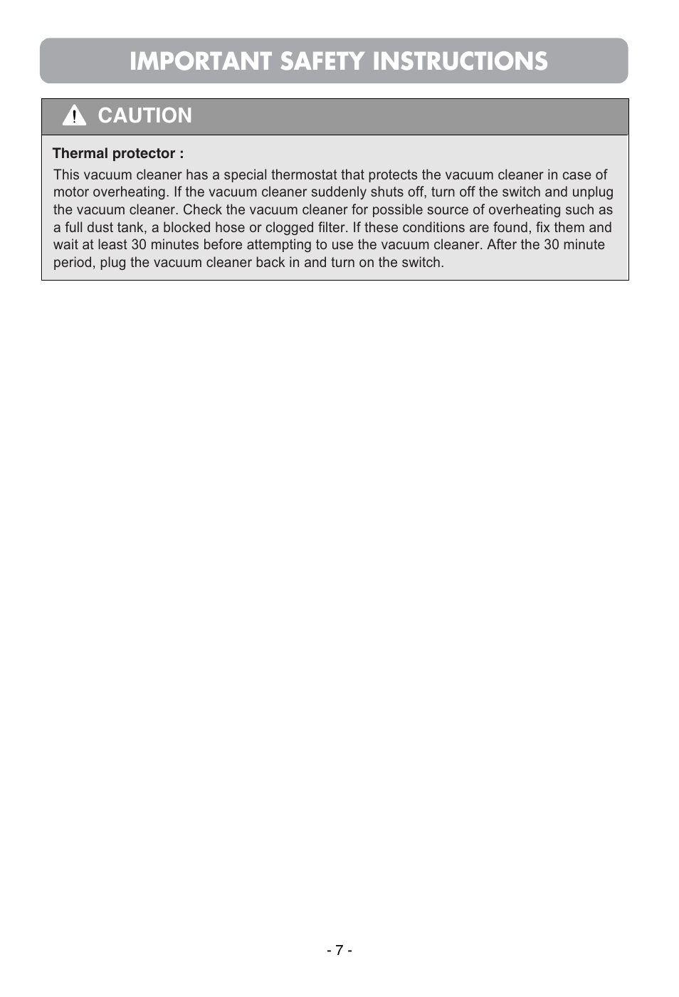 Important safety instructions, Caution | LG VC3815N User Manual | Page 8 / 41