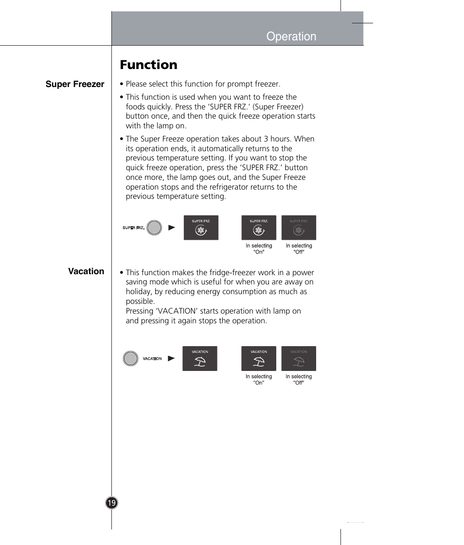 Function, Operation | LG GR-B409BLQA User Manual | Page 18 / 80