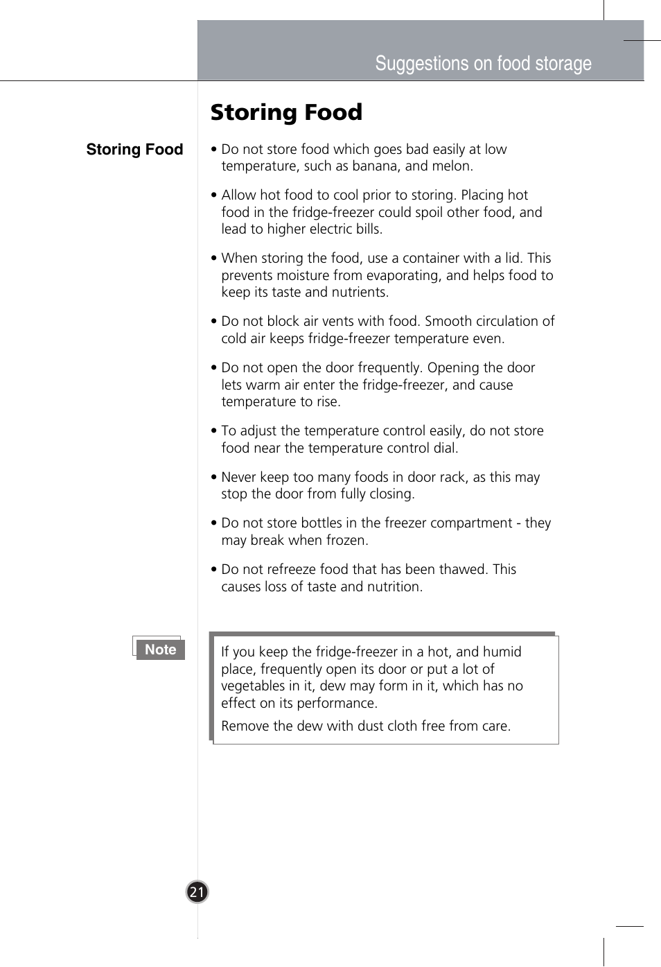 Storing food, Suggestions on food storage | LG GR-B409BLQA User Manual | Page 20 / 80