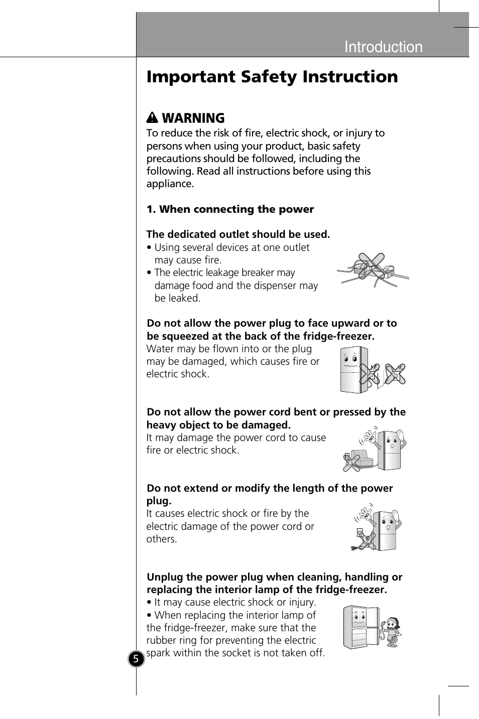 Important safety instruction, Introduction | LG GR-B409BLQA User Manual | Page 4 / 80