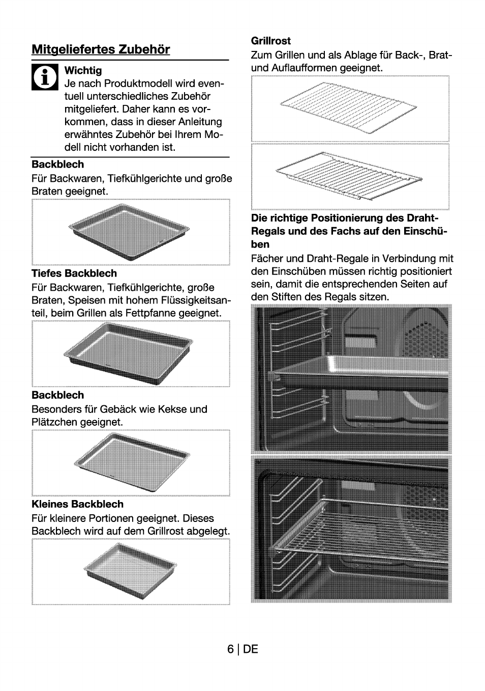 Mitaeliefertes zubehör, Backblech, Kleines backblech | Beko OIM 22301 X User Manual | Page 30 / 75