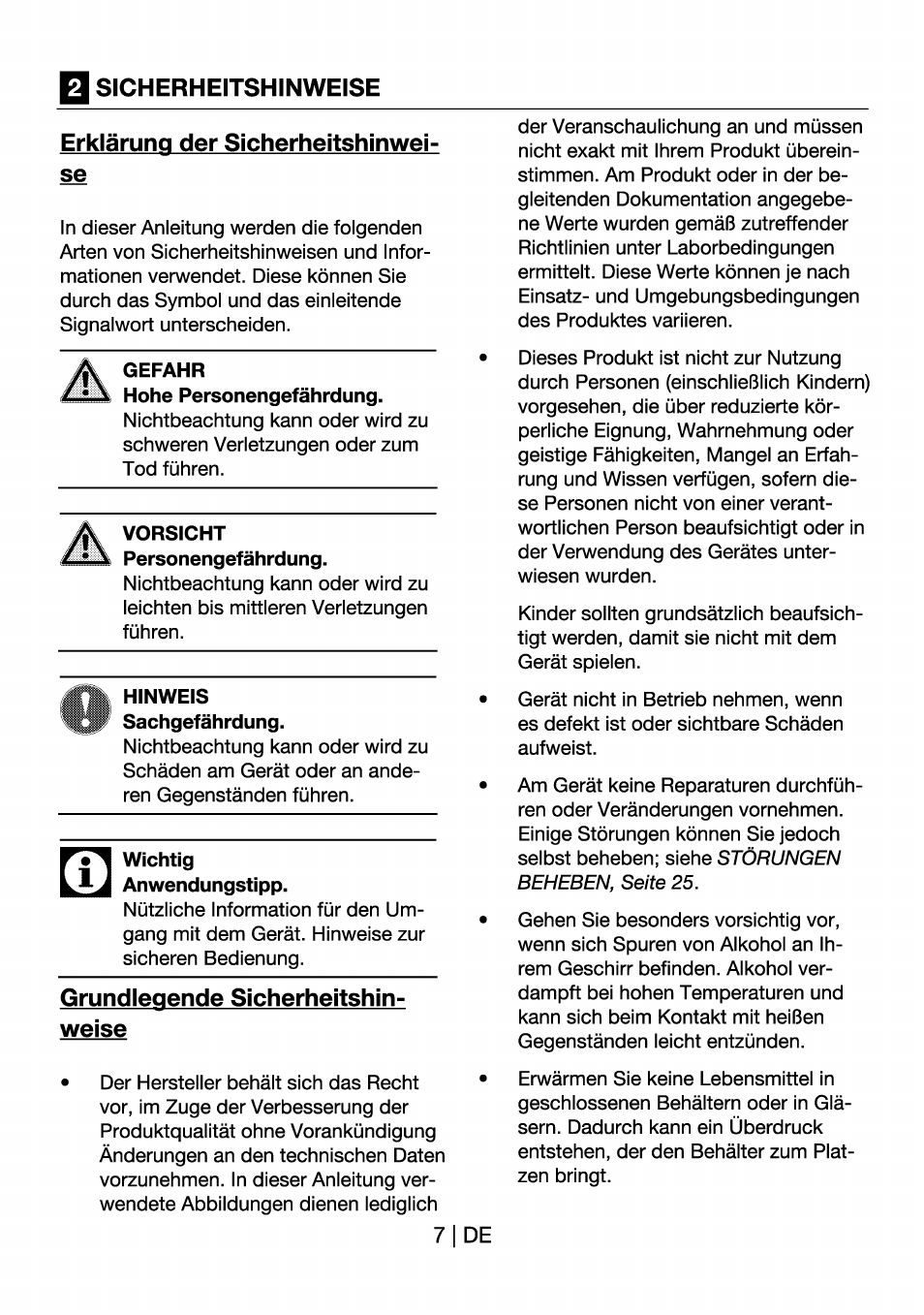 Sicherheitshinweise, Erklärung der sicherheitshinweise, Gefahr | Vorsicht, Hinweis, Wichtig, Grundlegende sicherheitshinweise | Beko OIM 22301 X User Manual | Page 31 / 75