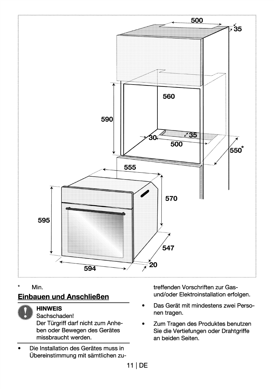 Einbauen und anschließen | Beko OIM 22301 X User Manual | Page 35 / 75