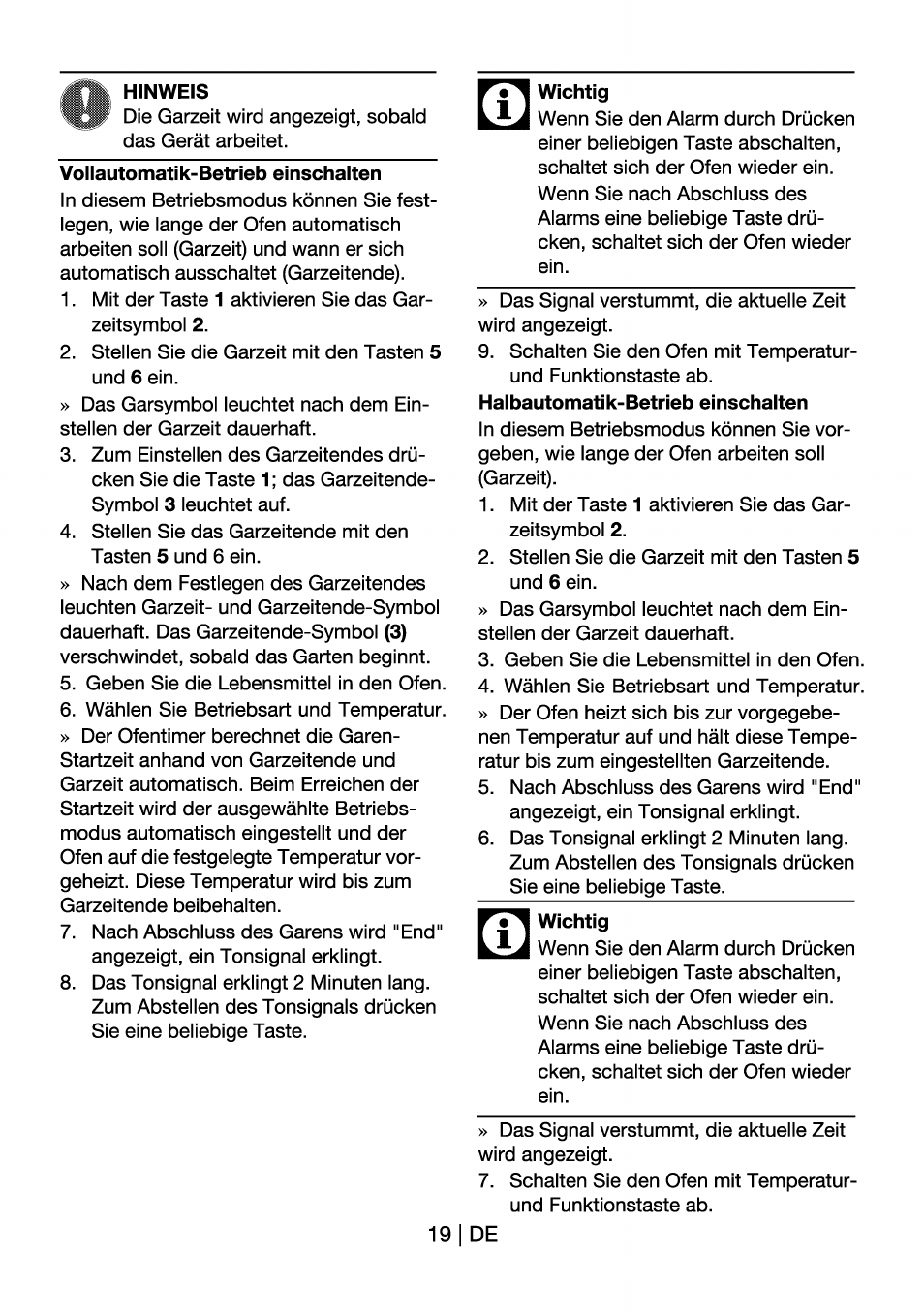 Hinweis, Vollautomatik-betrieb einschalten | Beko OIM 22301 X User Manual | Page 43 / 75