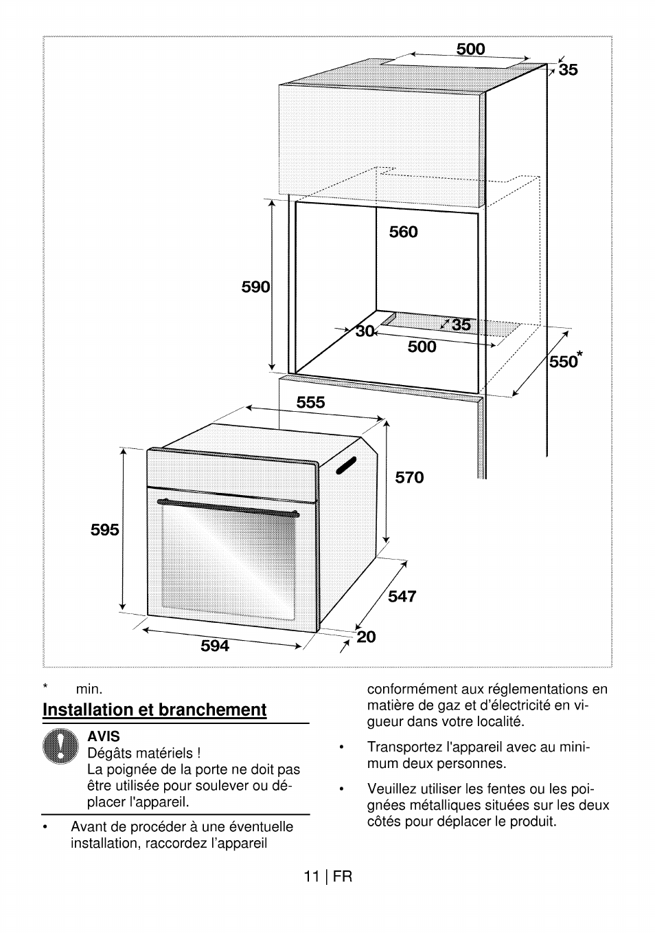 Installation et branchement, Avis, 11 i fr | Beko OIM 22301 X User Manual | Page 59 / 75