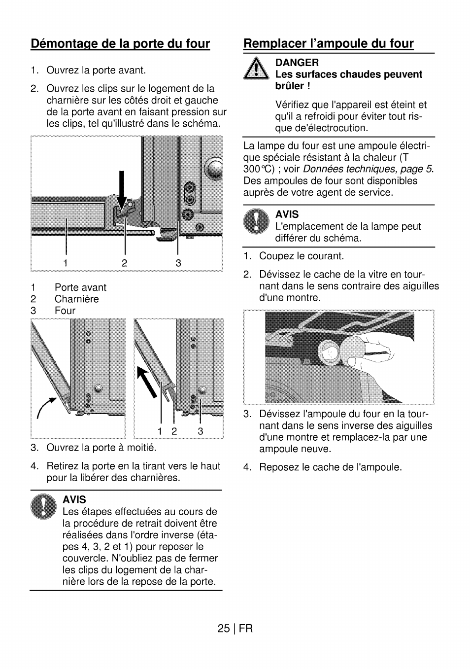 Avis, Danger, 25 i fr | Danger les surfaces chaudes peuvent brûler | Beko OIM 22301 X User Manual | Page 73 / 75