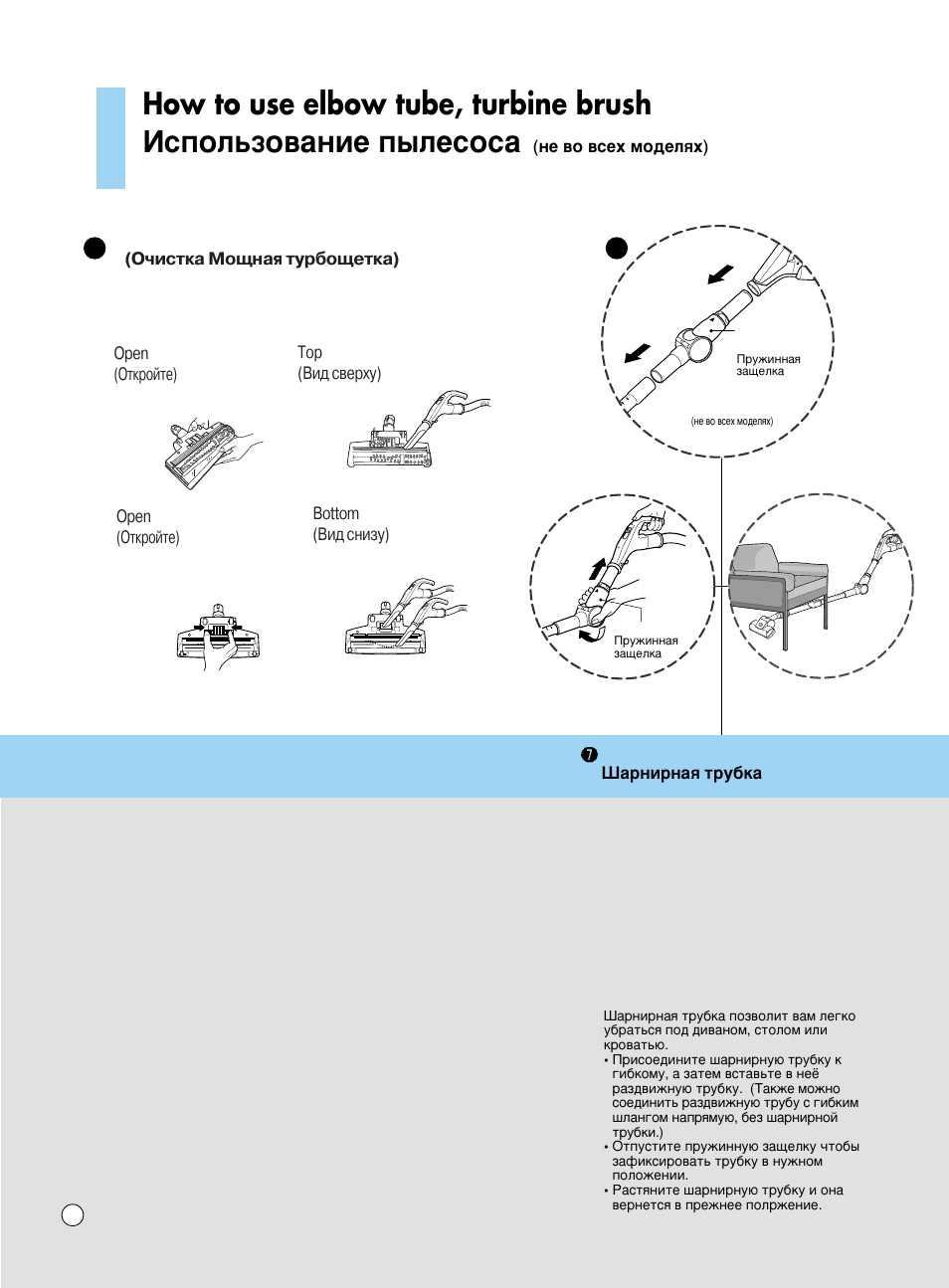 How to use elbow tube, turbine brush, Атфуо¸бу‚‡млв ф˚овтут | LG VC60161ND User Manual | Page 17 / 25