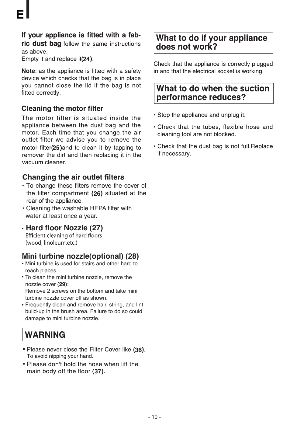 Hard floor nozzle (27), Mini turbine nozzle(optional) (28) | LG V-C5272NT User Manual | Page 11 / 34