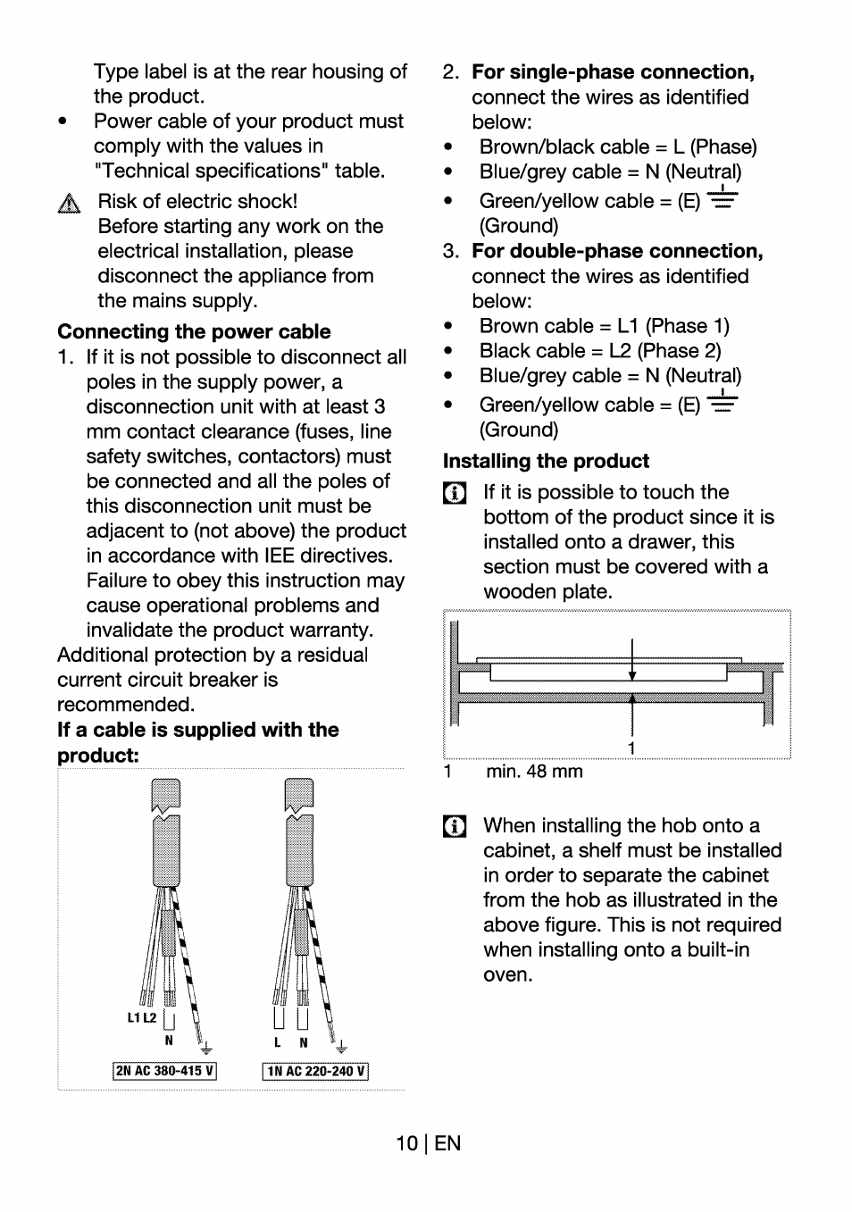 For single-phase connection, For double-phase connection | Beko HII 64400 AT User Manual | Page 10 / 76