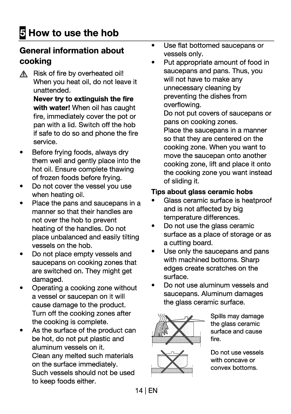 How to use the hob, General information about cooking | Beko HII 64400 AT User Manual | Page 14 / 76