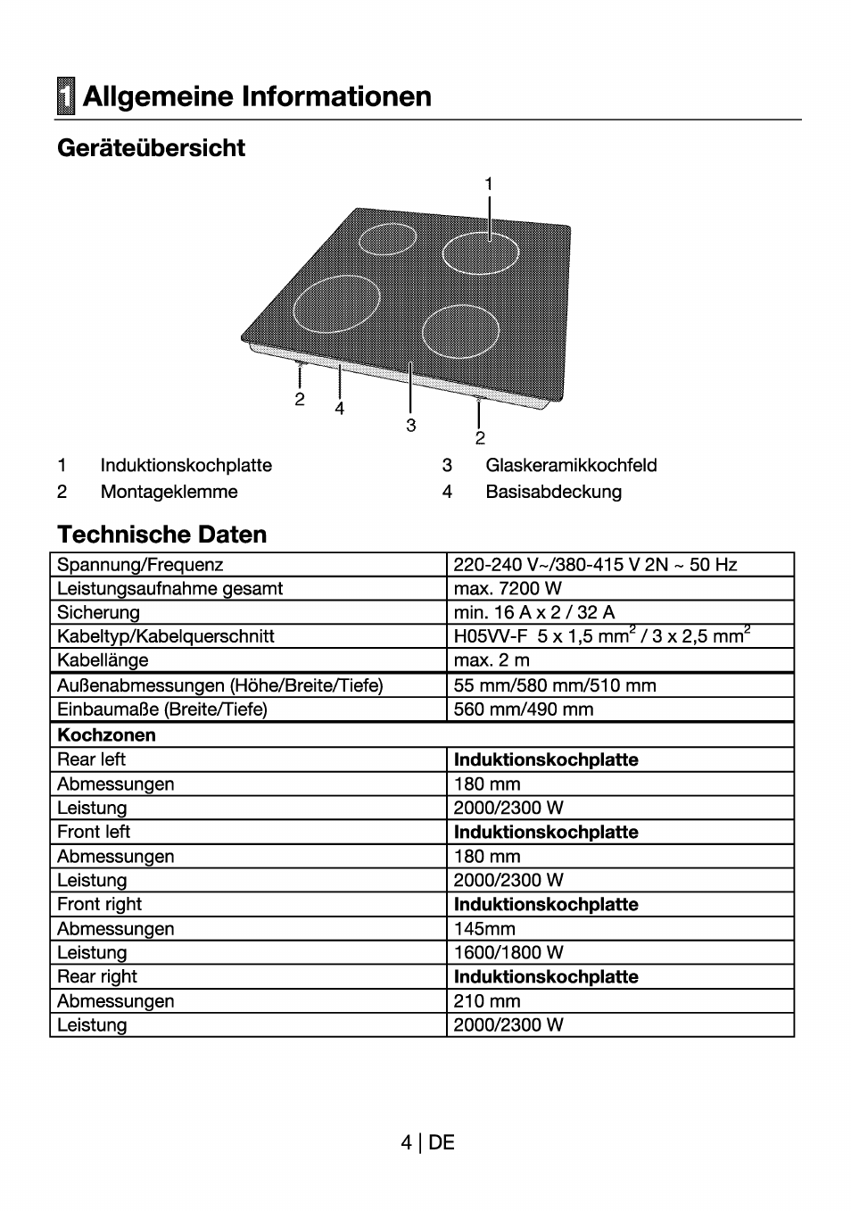 Q allgemeine informationen, Geräteübersicht, Technische daten | Q general information | Beko HII 64400 AT User Manual | Page 28 / 76