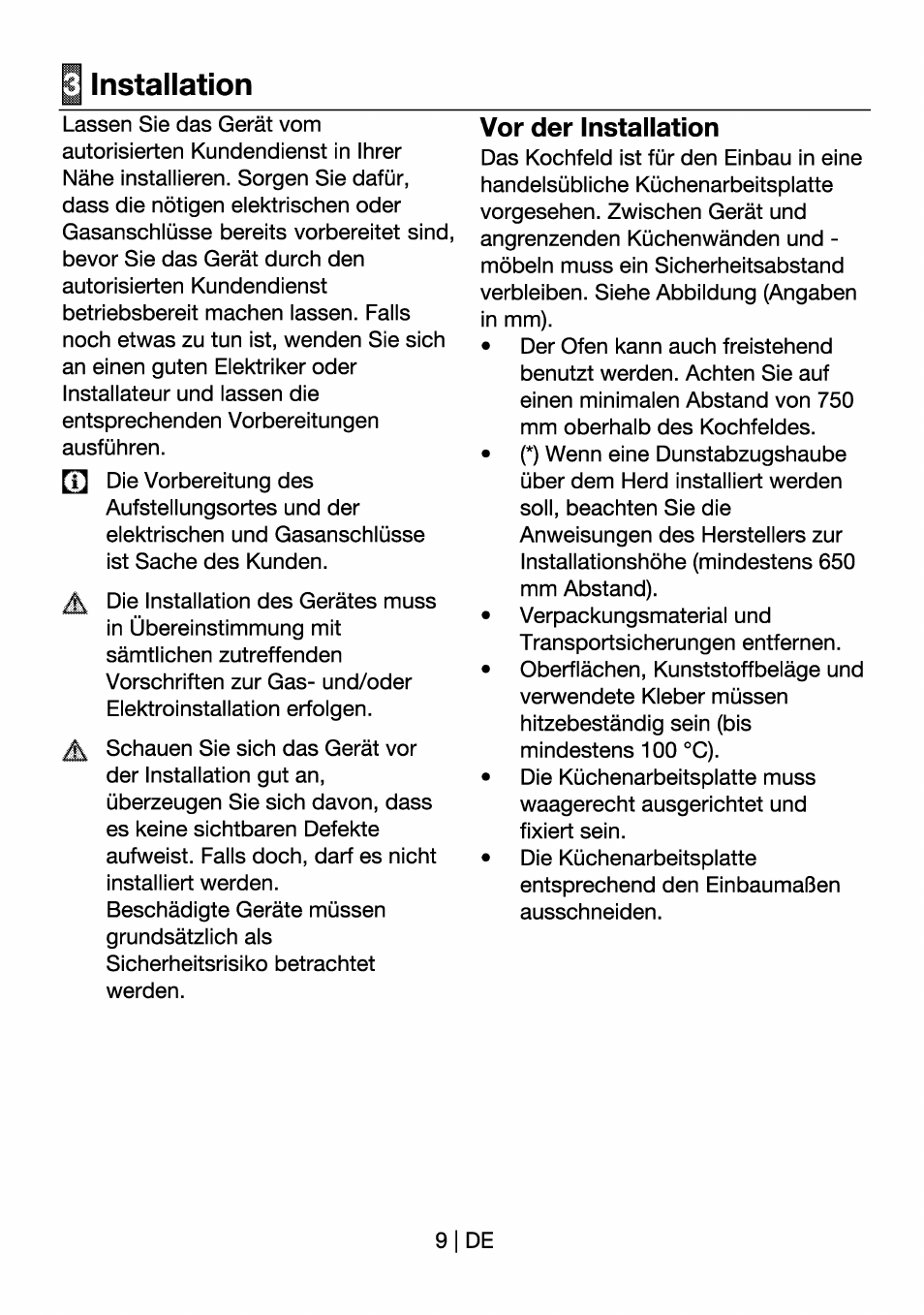 Installation, Vor der installation | Beko HII 64400 AT User Manual | Page 33 / 76